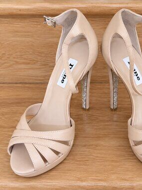 Dune London nude platform sandals with glitter heels, size 7, new